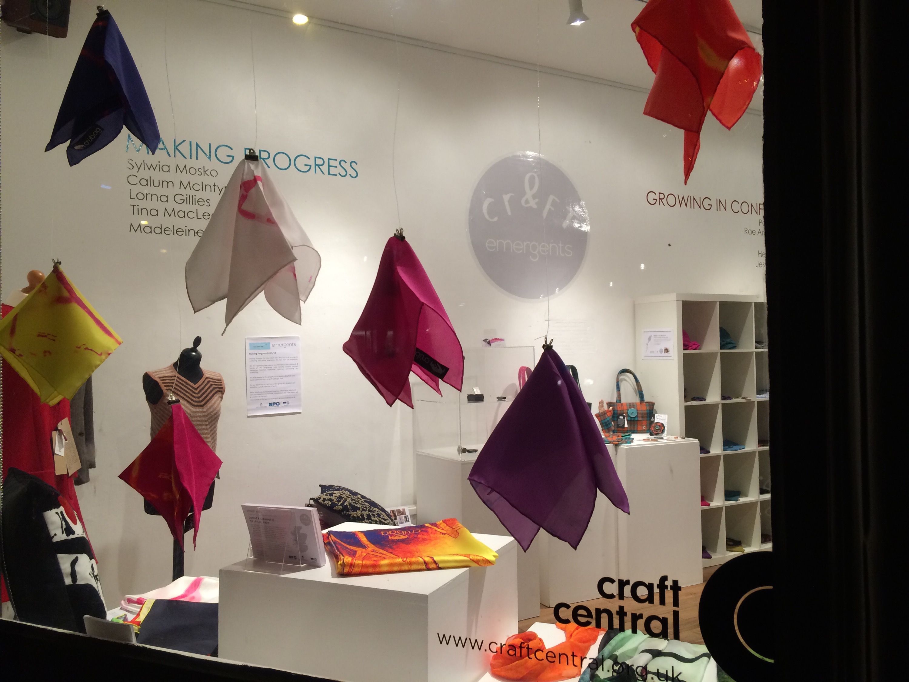 Exhibition at Craft Central seen through the window