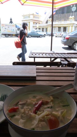 Last meal in Bangkok looking at Hua Lamphong Station